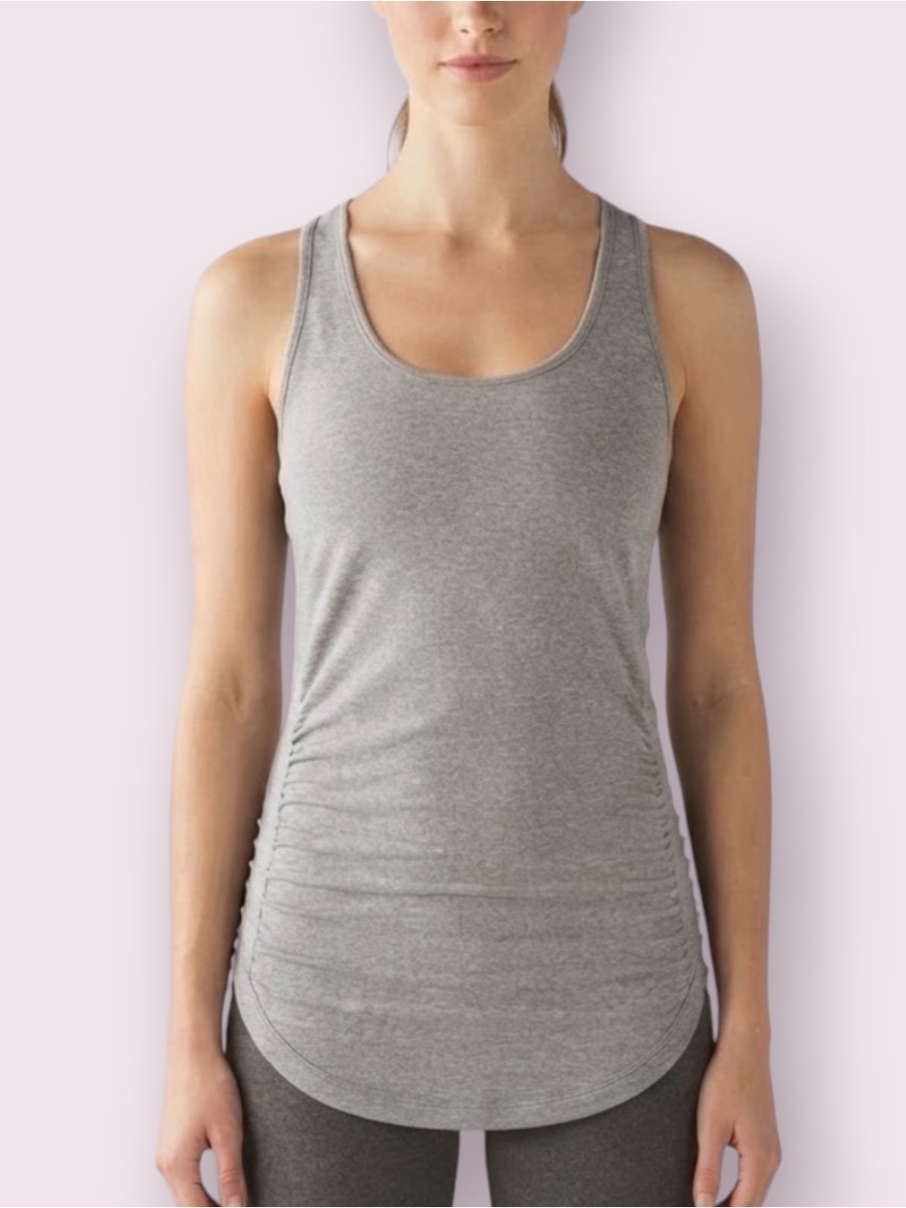 Athleta Heather Gray Stretch Ruched Sides Scoop Neck Tank Top Size M